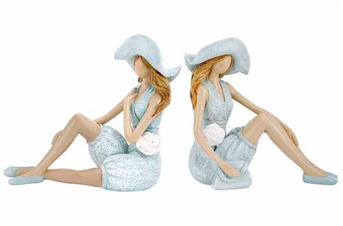 Dame Beach Dress 2ass Blauw 15x8xh14cm Polyresin