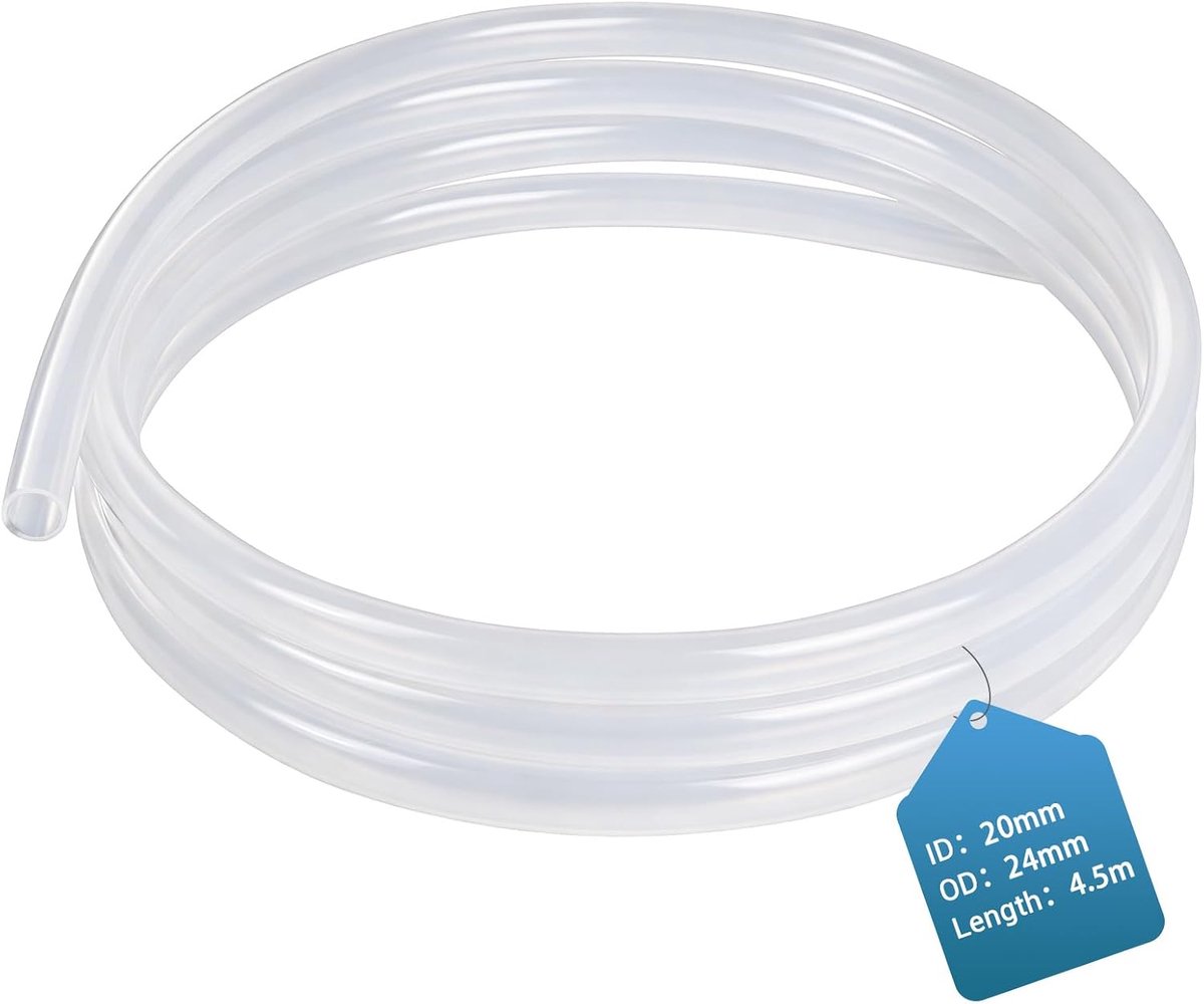 Siliconen slang van levensmiddelenkwaliteit, transparant, voor water of lucht - 20 mm ID x OD 24 mm, wanddikte 2 mm, 4,5 meter