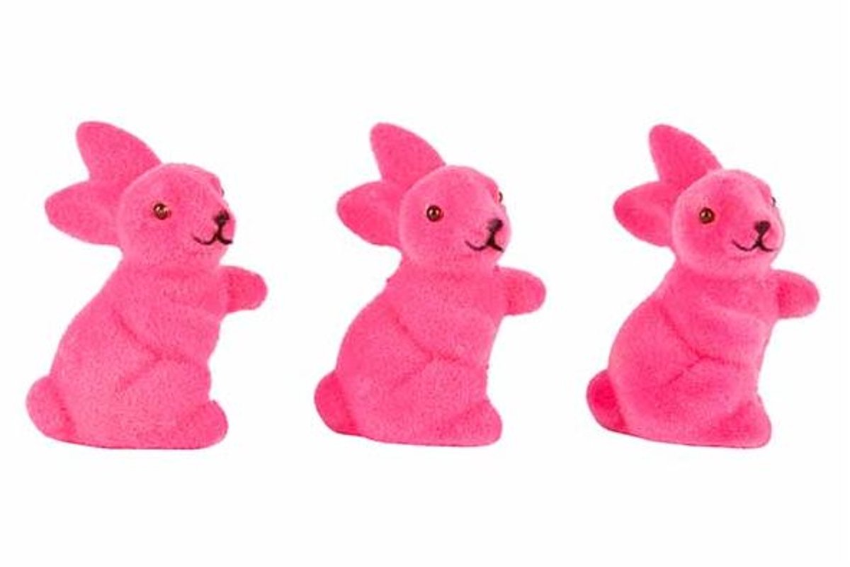 Konijn Set3 Flocked Fuchsia 3x3xh5cm Kun Ststof