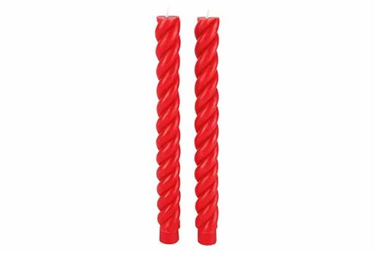 Kaars Set2 Swirl Rood 2x2xh24cm Langwerp Ig Kaars