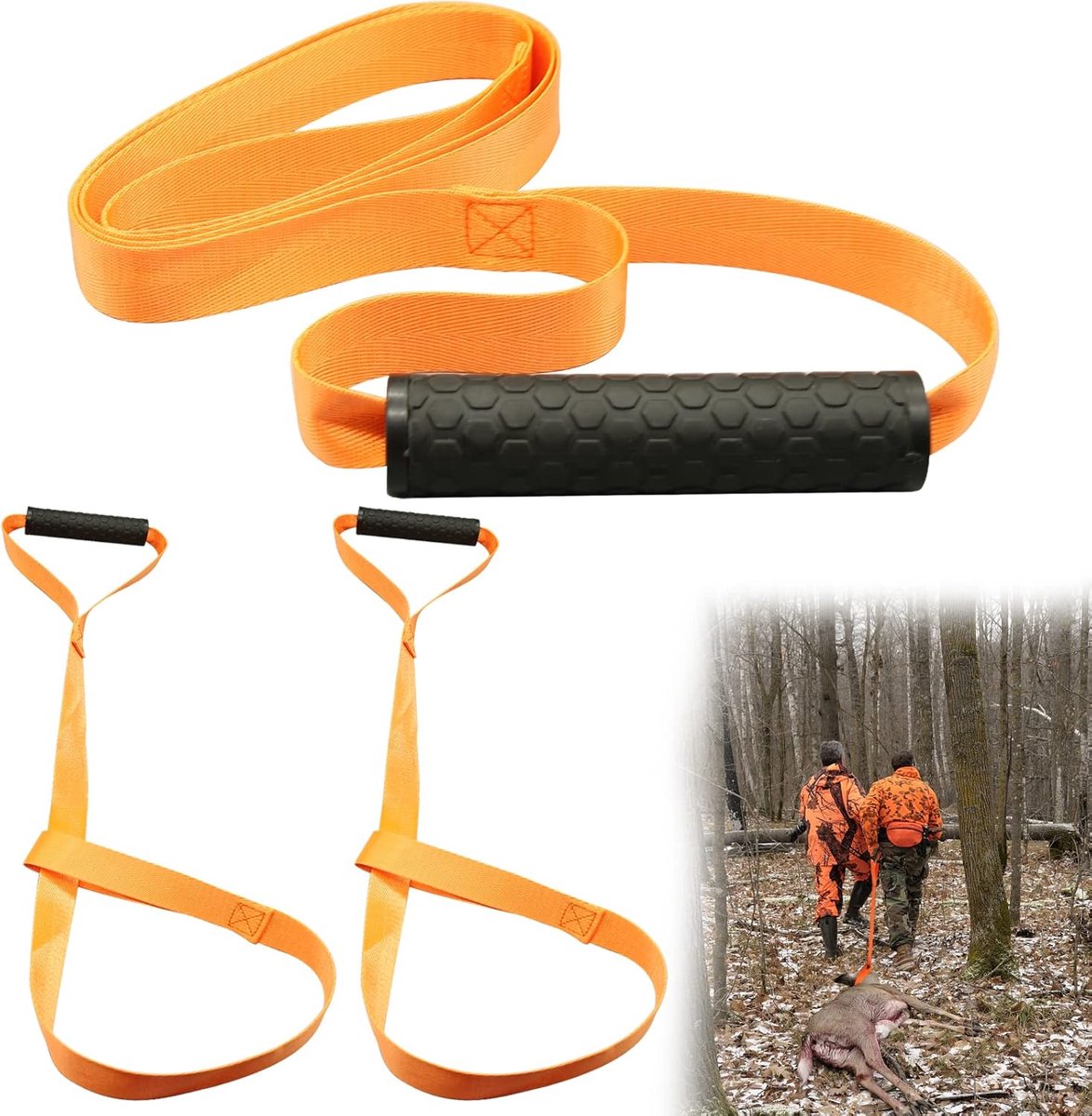 3 herten sleep touwen met anti-slip handvat, zware herten sleepriem, jacht sleep touw, zware herten sleep harnas, jacht accessoires voor groot wild en klein wild, oranje
