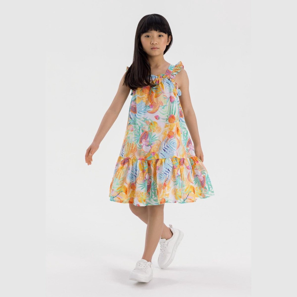 Minoti jurk meisjes tropical print gelaagd - kniehoogte