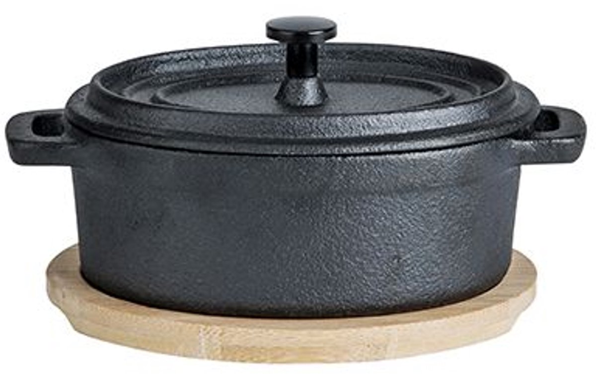 Gietijzer Potje Ovaal 15.5x10h8cm Bamboo Base-coated
