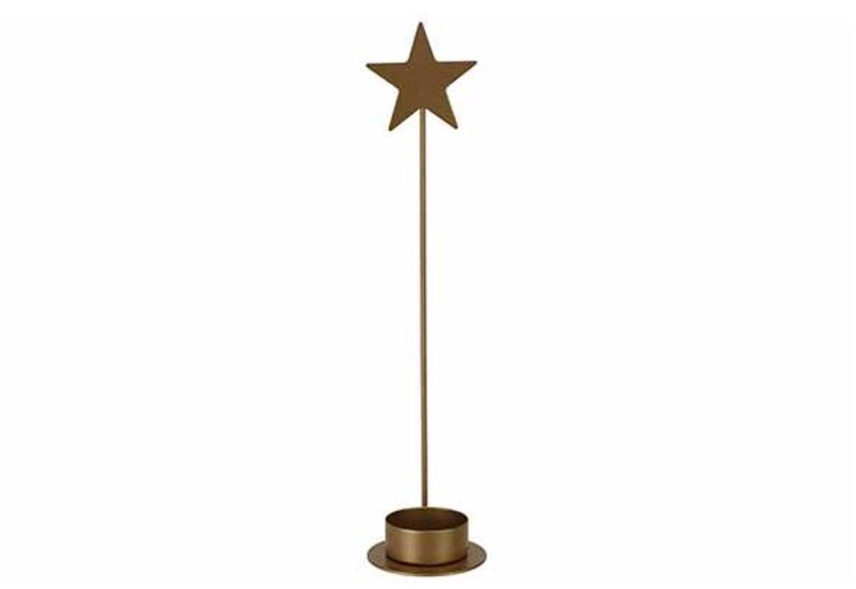 Theelichthouder Star Filled Goud 6x6xh26 ,3cm Langwerpig Metaal