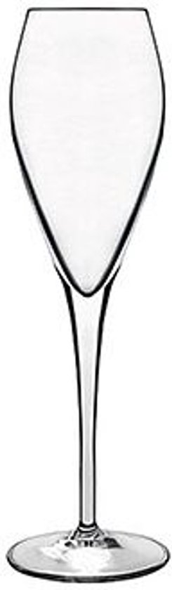 Flûte à champagne élégante de Luigi Bormioli avec une tige fine et un calice carré.