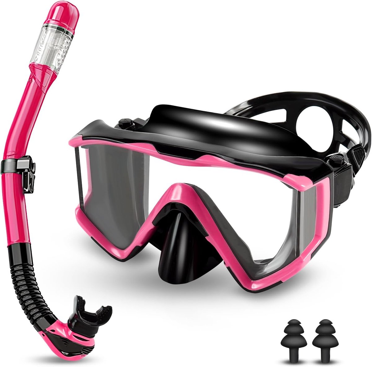 Snorkelset voor volwassenen, duikbril voor volwassenen, met droge snorkel, waterdicht, anti-condens, anti-lek, met gehard glazen lens, snorkelsets voor snorkelen en duiken