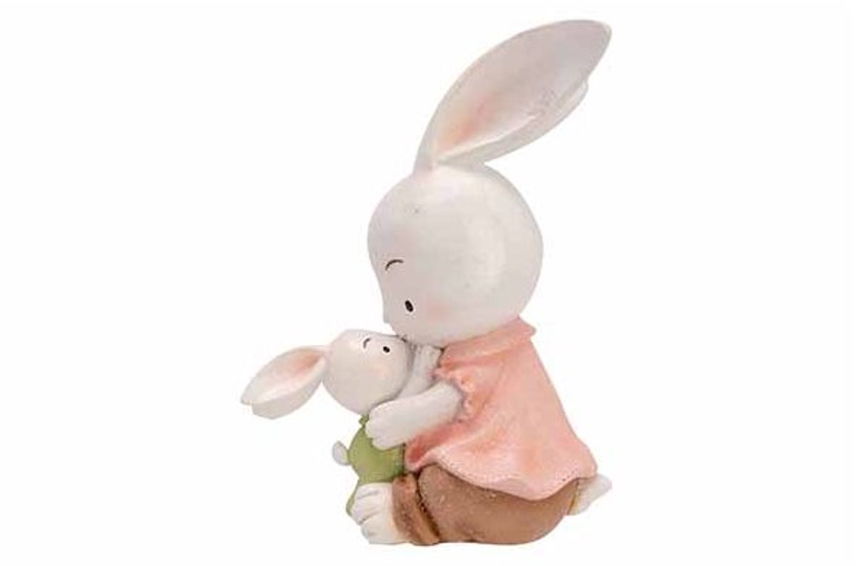 Konijn Mama And Baby Pastelroze 17x10xh2 3cm Polyresin
