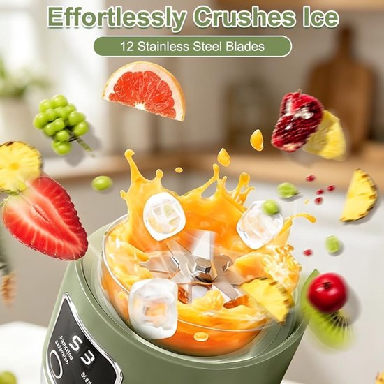 Draagbare Blender - Smoothie Maker Mini Mixer - Gezonde Drankjes Maken - 12 Roestvrij Stalen Bladen - 450 ml - Olijfgroen — afbeelding 5