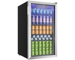 Brandistry - Drankenkoelkast - Drankkoelkast - Koelkast - Glazen Deur - Verstelbare Planken - 90 Liter - LED Verlichting - Grijs