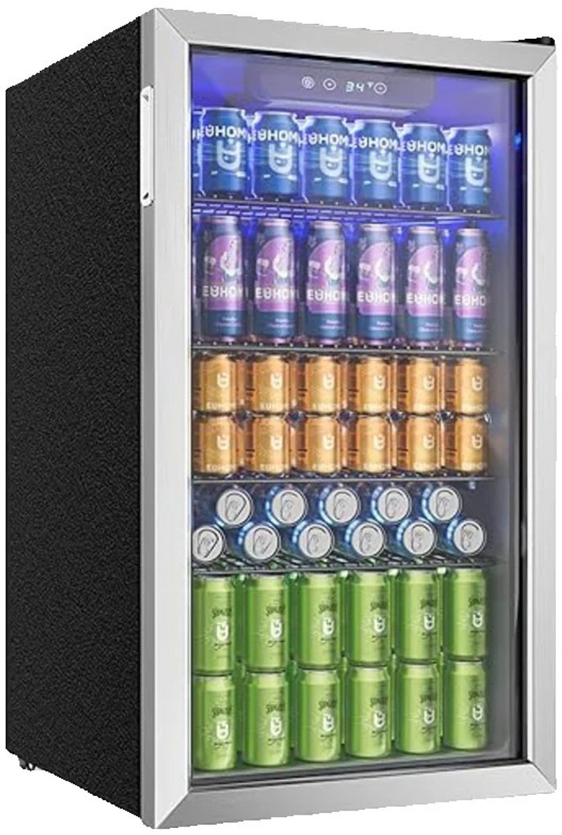 Brandistry - Drankenkoelkast - Drankkoelkast - Koelkast - Glazen Deur - Verstelbare Planken - 90 Liter - LED Verlichting - Grijs