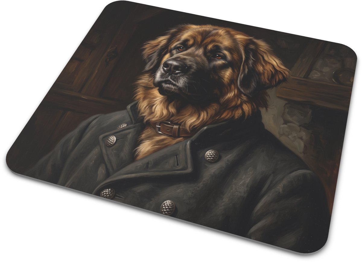 Muismat Leonberger hond (Canis lupus familiaris) als Alpenboswachter Klassiek Renaissance Schilderij Sfeervolle Bureau Onderlegger voor Thuiswerkplek, Kantoor en Hondenliefhebbers