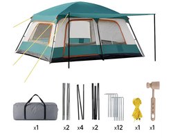 Tente familiale 4-6 personnes – Tente de camping portable avec 2 compartiments – Auvent dépliable et cloison amovible – Montage rapide – 320 × 210 × 180 cm