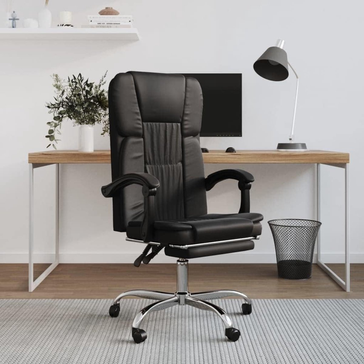 Bureaustoel - Werkstoel Kantoor - Comfortabel Werken - Verstelbare Rugleuning - 1125 cm Hoog - Zwart