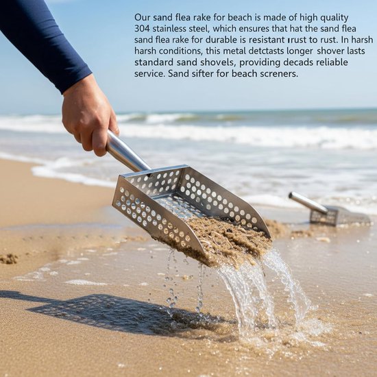 1 stuk - Roestvrijstalen strandhark - met handvat voor het zeven van zand en grind - strandhark - zand- en grindfilter - 15,5*12*13 cm - voor het zoeken naar schatten op het strand en het verzamelen van stenen - zilver — afbeelding 4