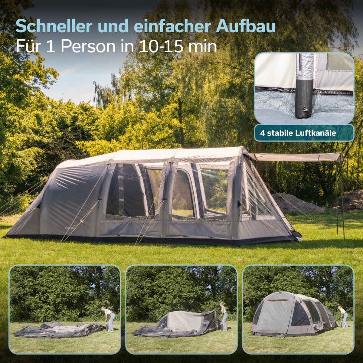 Skandika opblaasbare tent Folldal 5 Air Protect - Luchttent voor 5 personen, ingenaaid grondzeil, waterdicht, 5000 mm waterkolom, met pomp, zonneluifel | Campingtent, tunneltent, airtent – foto 5