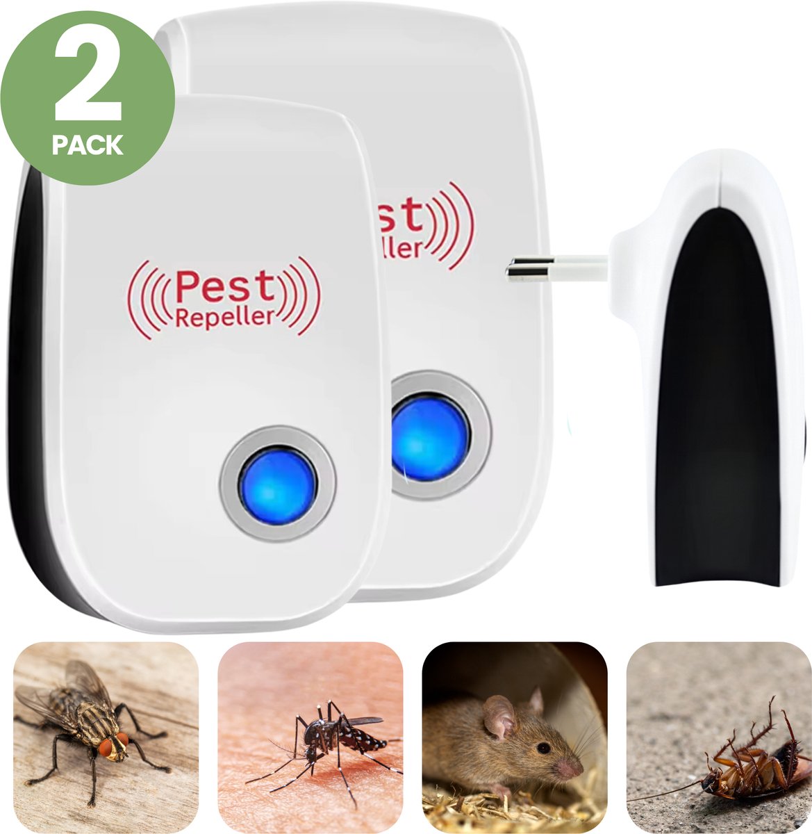 BvH™ 2-PACK Ultrasone Insectenverjager Stekker - Veilig voor Kinderen & Huisdieren - Chemicaliënvrij Anti Muggen & Muizen Verjager - Elektrische Pest Control voor Gezinnen