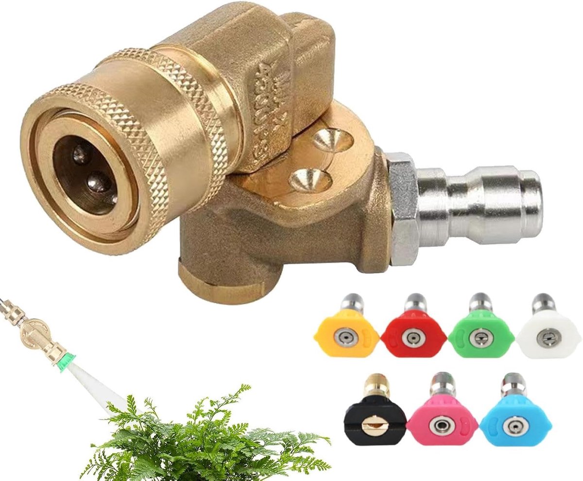 Hogedrukreiniger Koppeling - Roterende Sproeikop - Onderstel Reinigen - 7 Sproeipatroon Opties - 9.5 cm - Goud