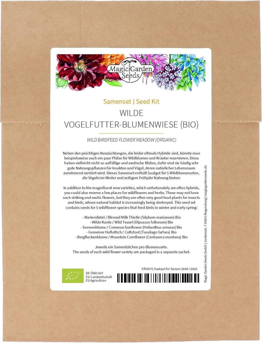 Wilde Vogelzaad-Bloemenweide - Biologisch - 5 Wilde Bloemsoorten - Voedsel voor Vogels - Voor Tuinliefhebbers
