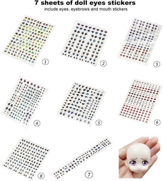 Cartoon Ogen Stickers - Beeldjes voor Poppen - Waterdecals voor Mond en Neus - Gezichtsuitdrukkingen - DIY Poppen-Klei Handwerk - Geschikt voor Creatief Knutselen - Decoratieset