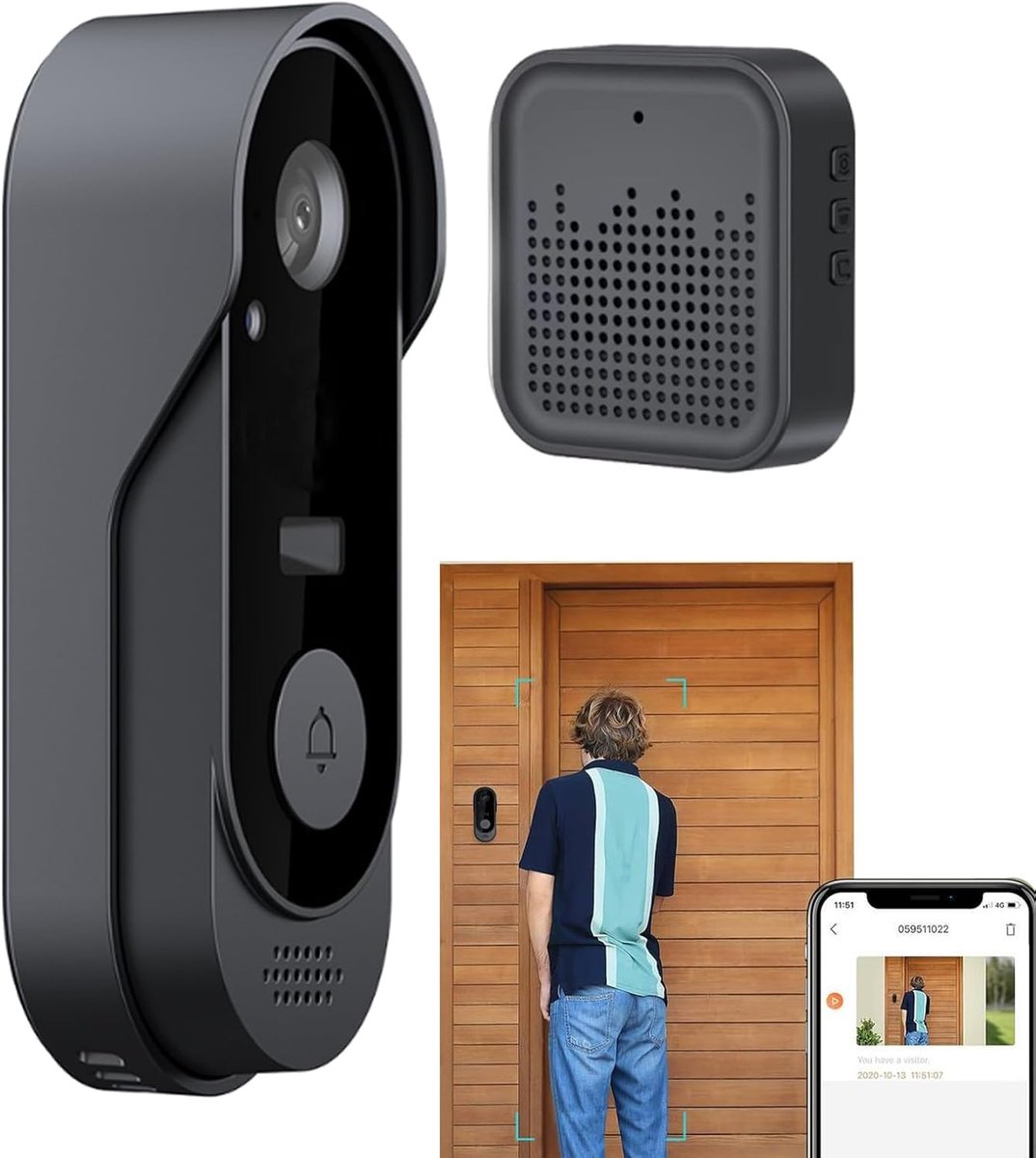 Video Deurbel - Slimme Camera - Huis Beveiligen - Tweeweg Communicatie - 7x5x16 cm - Zwart