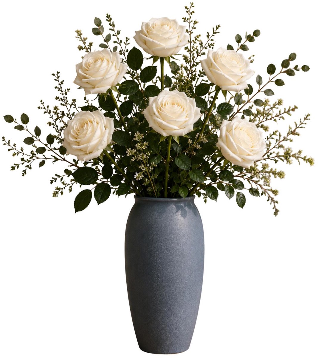 Bellatio Design Kunstbloem Roos Dijon - 6x - 64 cm - wit - zijde kunstbloemen - Boeket - stelen - rozen