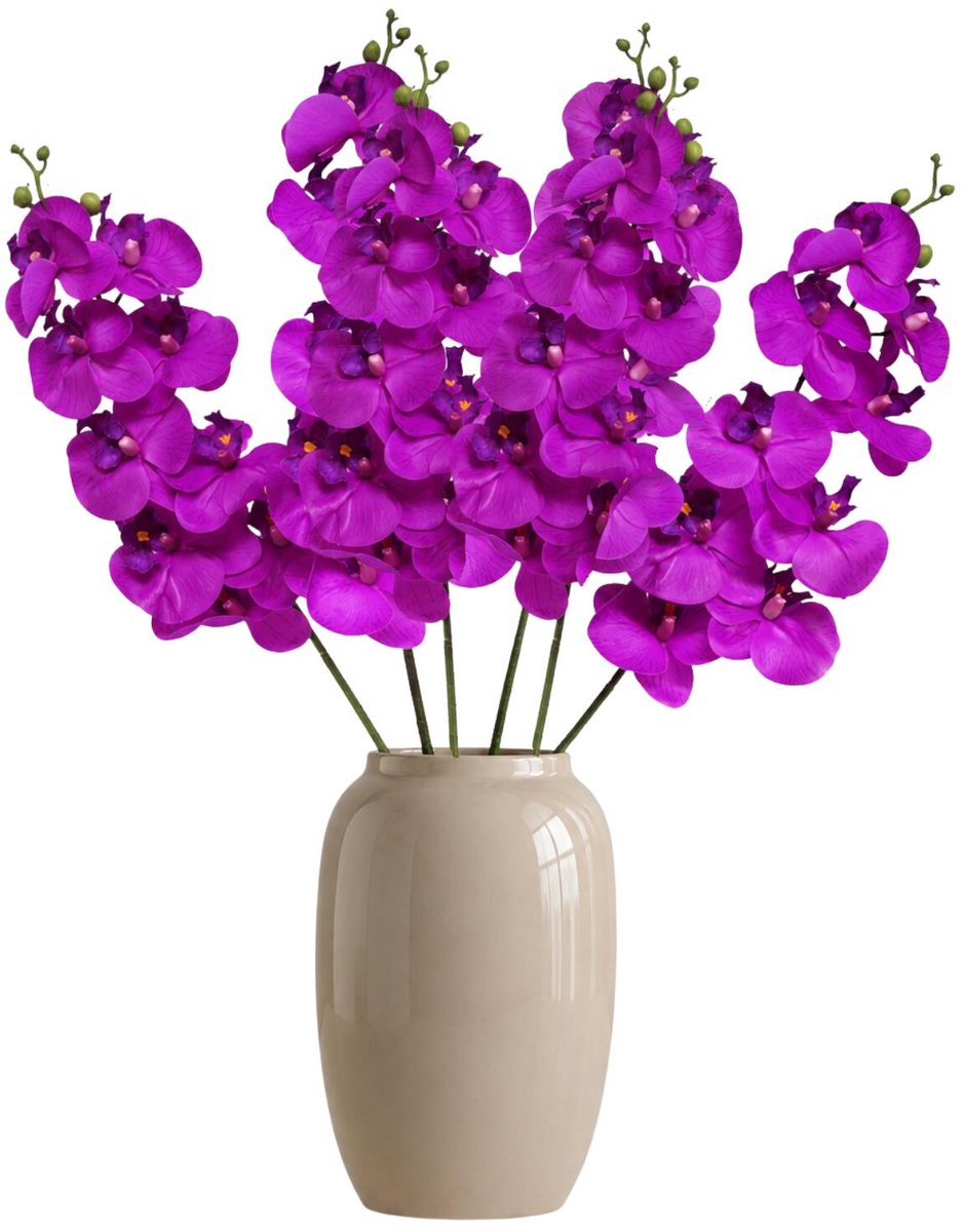 Bellatio Design Kunstbloem Orchidee Bora - 6x - fuchsia roze - 108 cm - losse stelen - kunst zijdebloemen - Phalaenopsis