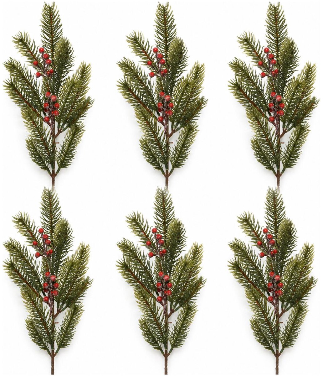 Decoris kersttak/dennentak - 6x - groen met bessen - 52 cm