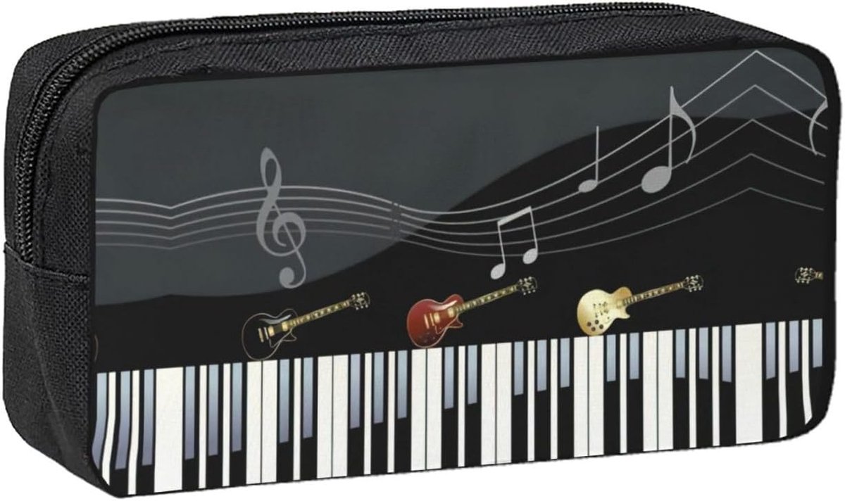 Etui met Patroon - Potlood Tas - School Benodigdheden - Lichtgewicht Oxford Doek - 22 x 11 cm - Zwart