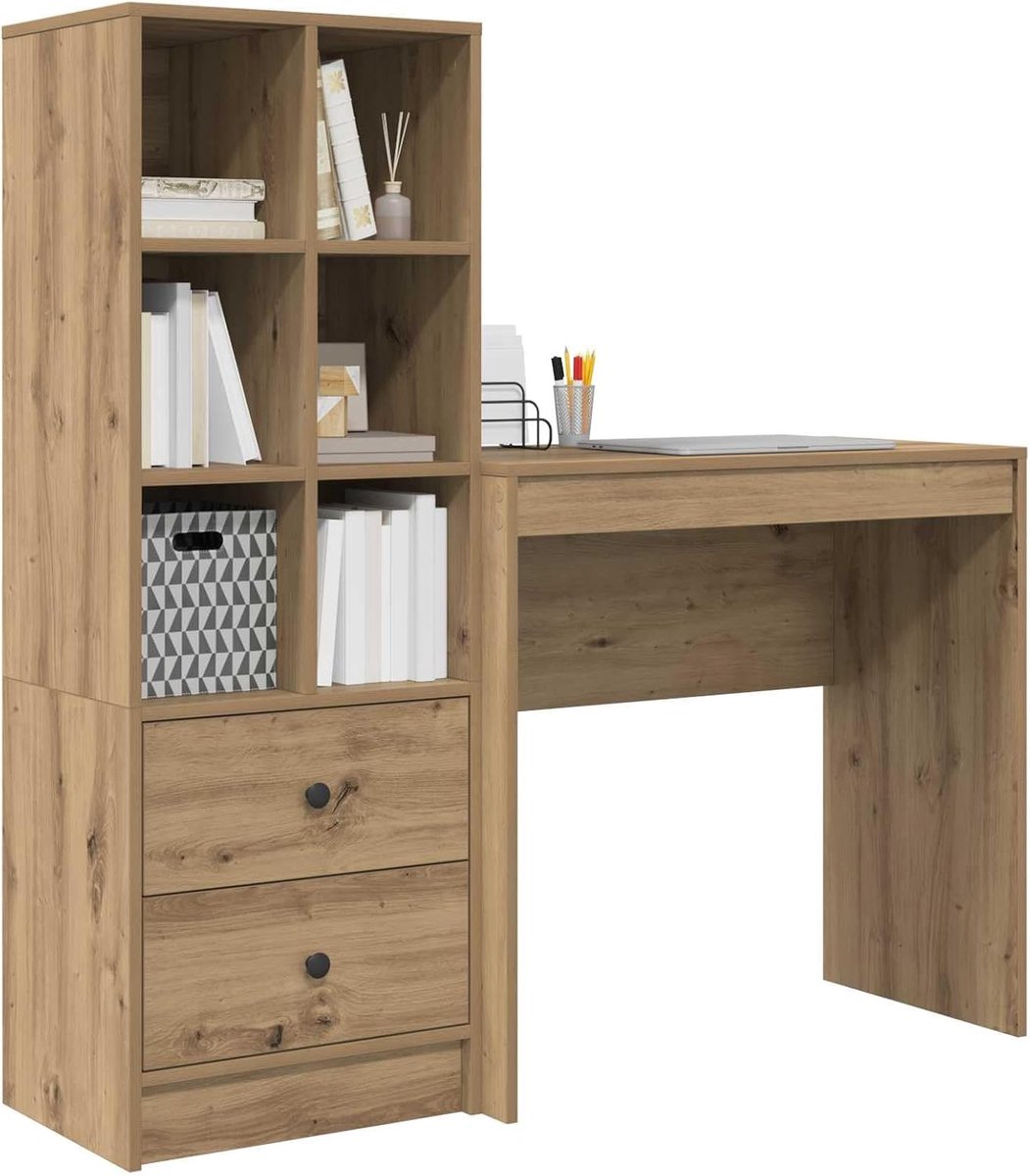 Bureau met opslag - Werkmeubel Thuis - Productief Werken - Veelzijdig Opbergrek - 125x40x127 cm - Artisan Eiken