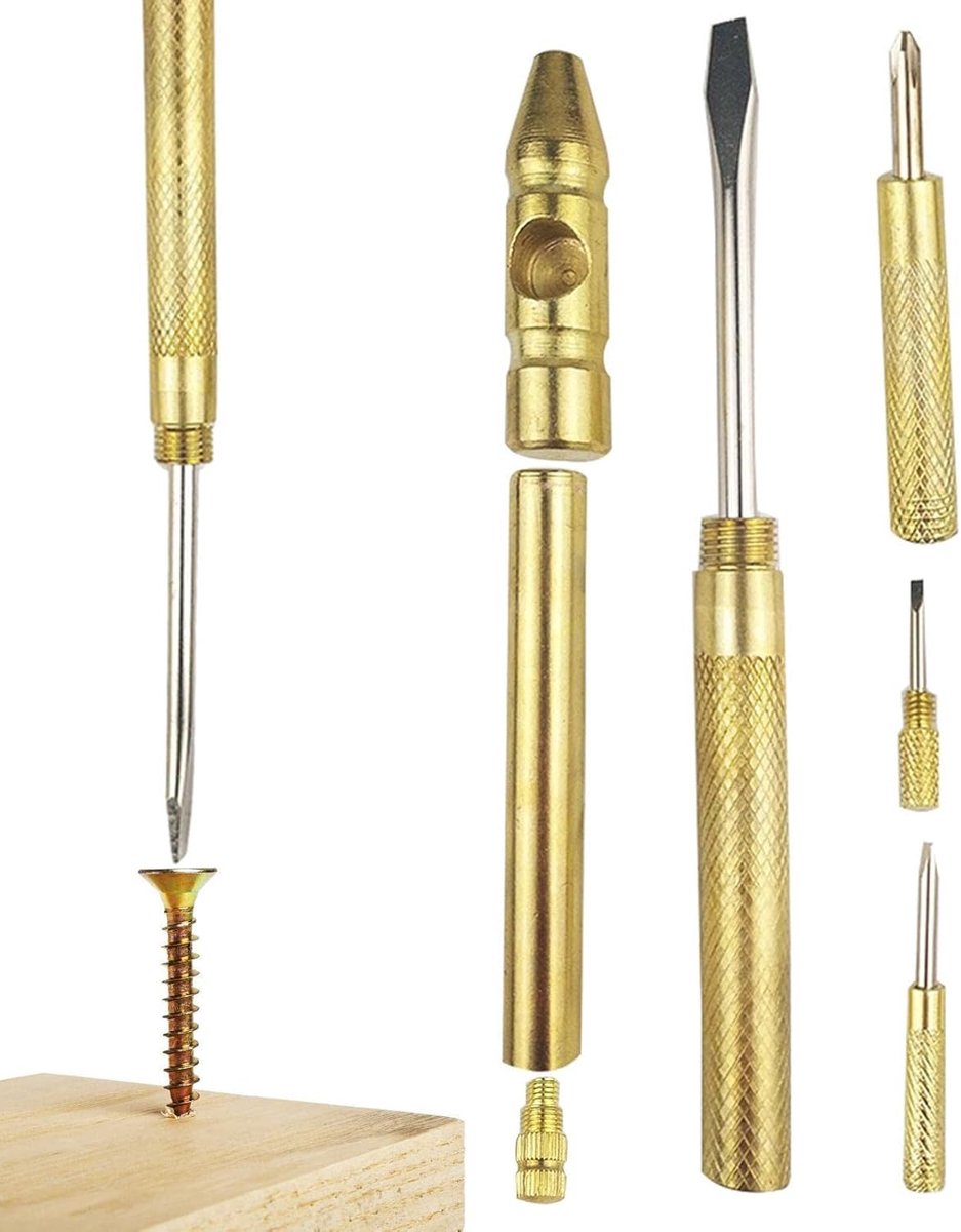 Koperen Hamer - Multifunctioneel Gereedschap - Kleine Reparatie - Zes-in-één Ontwerp - 15.6 cm - Goud
