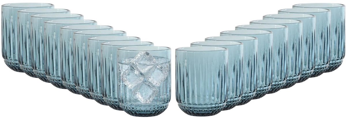 Vivalto Drinkglazen Sevilla - waterglazen - blauw transparant - glas - set 18x stuks - 275 ml