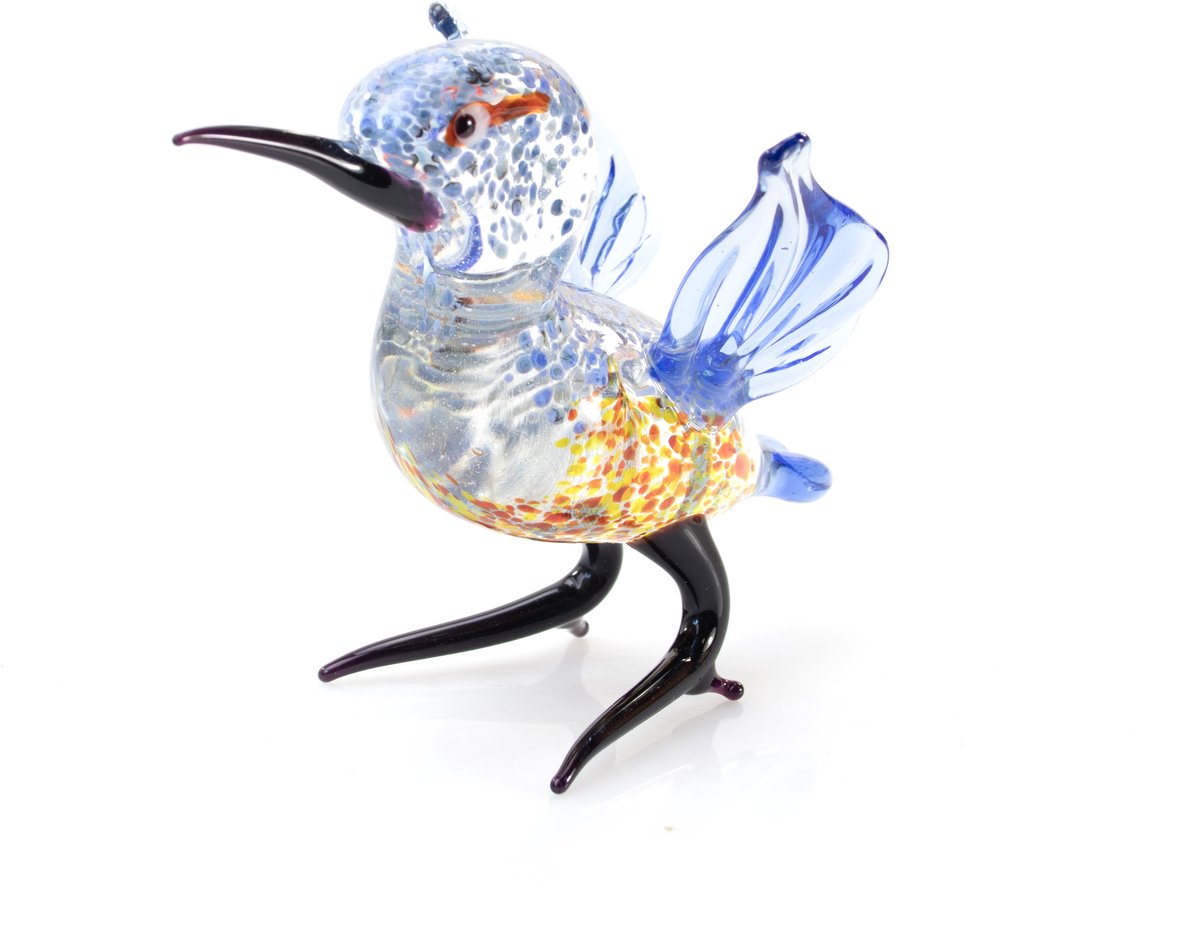 Glazen IJsvogel - Gespreide Vleugels - Decoratief beeld van Glas - 9cm