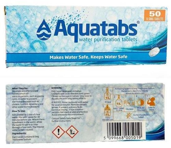 Comprimés de purification d'eau Aquatabs | 1 x 50 pièces