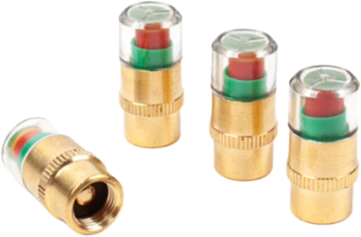 Ventieldrukmeter Set - Bandenspanningsdoppen - Veiligheid Onderhoud - 3 Kleuren Waarschuwing - 4 Stuks - Goud