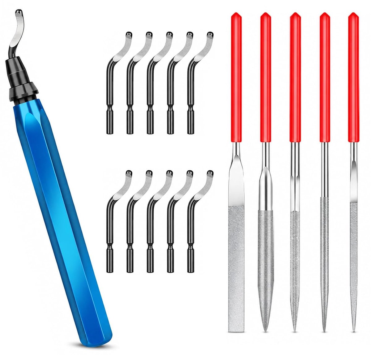 Ontbramerset - Handgereedschap set - Glad maken prints - 15 Delig - 12.8 cm - Blauw