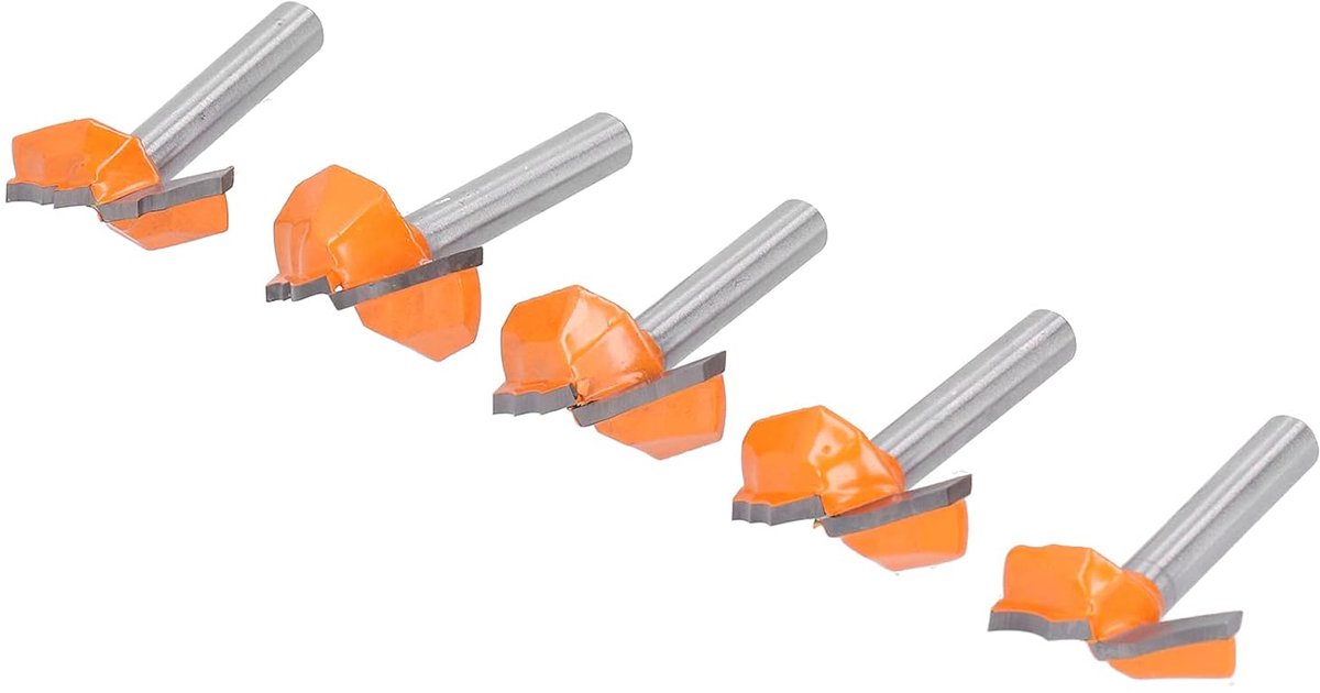 Schachtfrees Set - Houtbewerking Bits - Kastdeuren Vormgeven - Duurzaam Gelegeerd Staal - 5 Stuks 1/4 Schacht - Geel