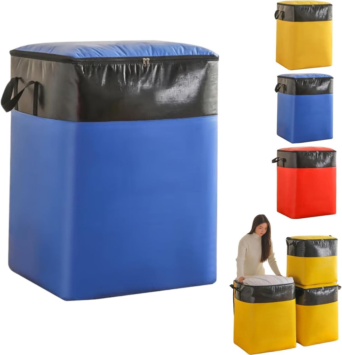 Verhuis Opbergtassen - Draagtassen Kleding Dekbed - Spullen Opslaan Transport - Extra Groot Stevig Ontwerp - 180L 51x51x71 cm - Blauw