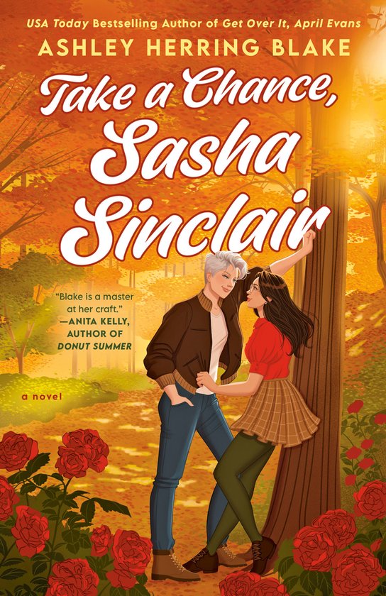 Boekomslag met twee jonge mensen in een herfstbos. Titel: Take a Chance, Sasha Sinclair.