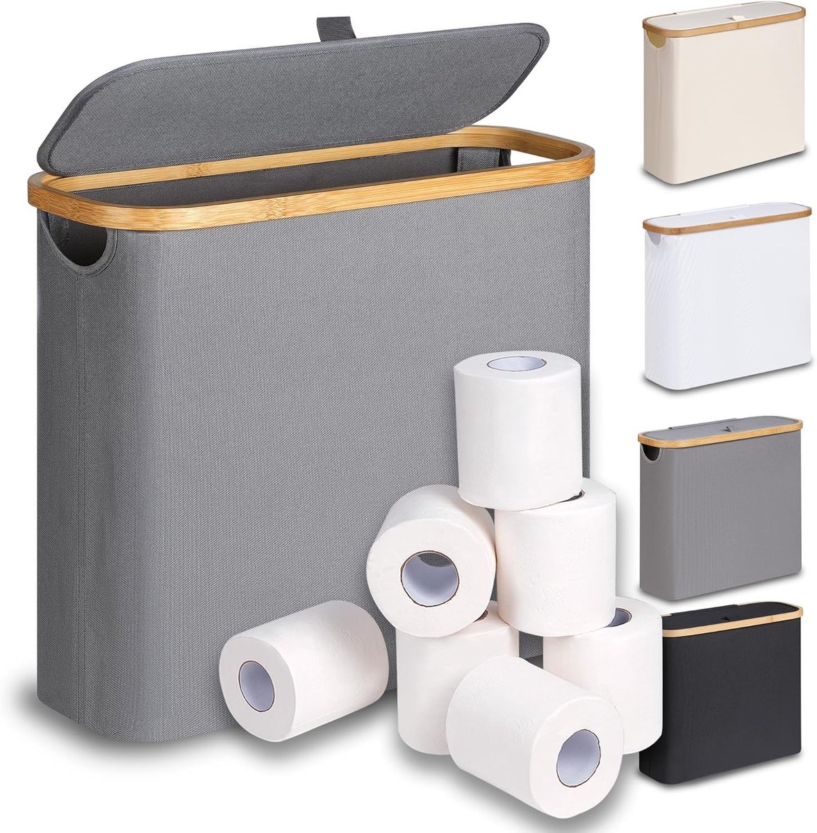 Toiletpapieropbergmand met deksel van bamboe, badkamer organizer voor 9-12 rollen, ideaal voor kleine ruimtes en een opgeruimde toiletruimte