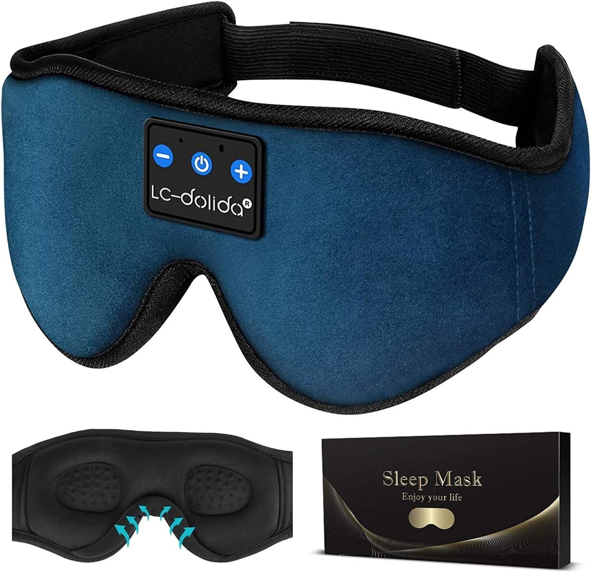 Bluetooth Slaapmasker - Zacht en Ademend - Ultradunne Stereo Luidsprekers - 100% Verduisterend - Voor Lichte Slapers en Reizigers