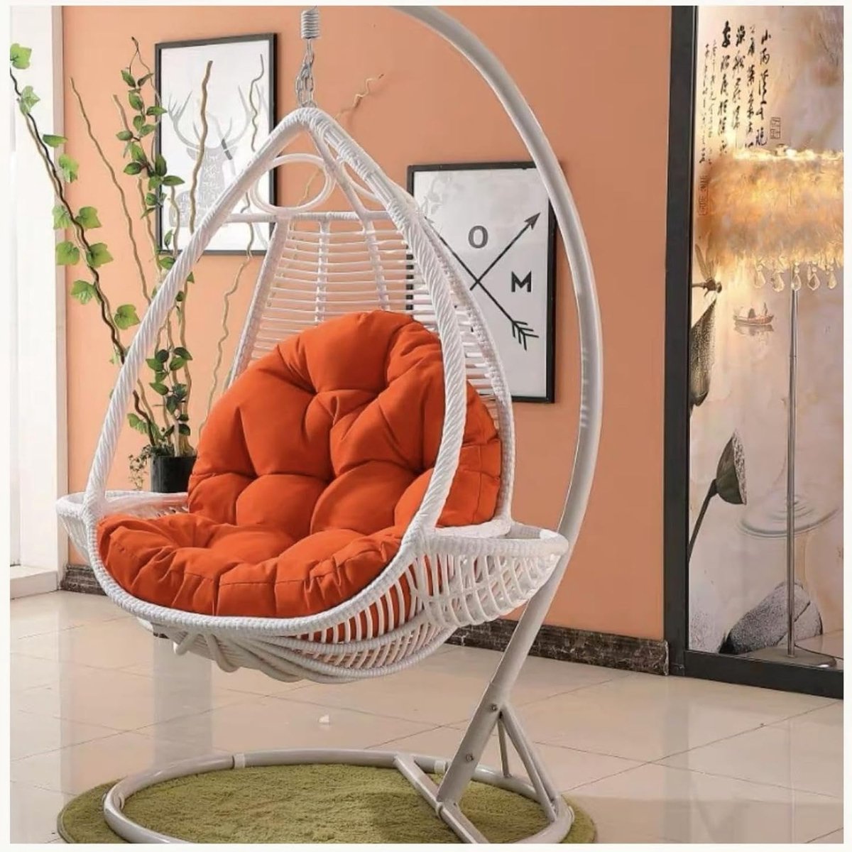 Hangend Stoelkussen - Eierstoel Kussen - Ontspannen Buiten - Geïntegreerde Rugleuning - 120 x 80 cm - Oranje