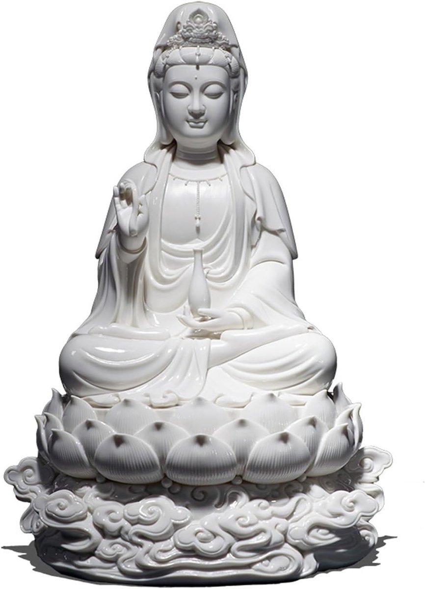 Boeddha Beeld - Bodhisattva Decoratie - Meditatie Rust - Keramiek Handwerk - 22x16.5x30cm - Wit