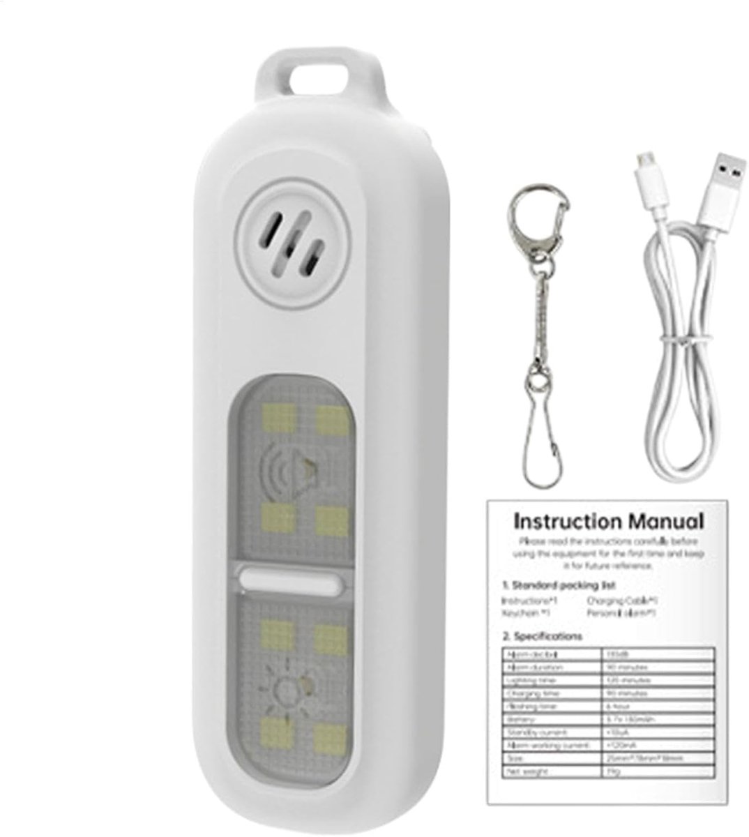 Sleutelhanger Alarm - Persoonlijk Veiligheid - Persoonlijke Veiligheid - 130Db Geluid Strobe - 7.8 cm Lengte - Wit