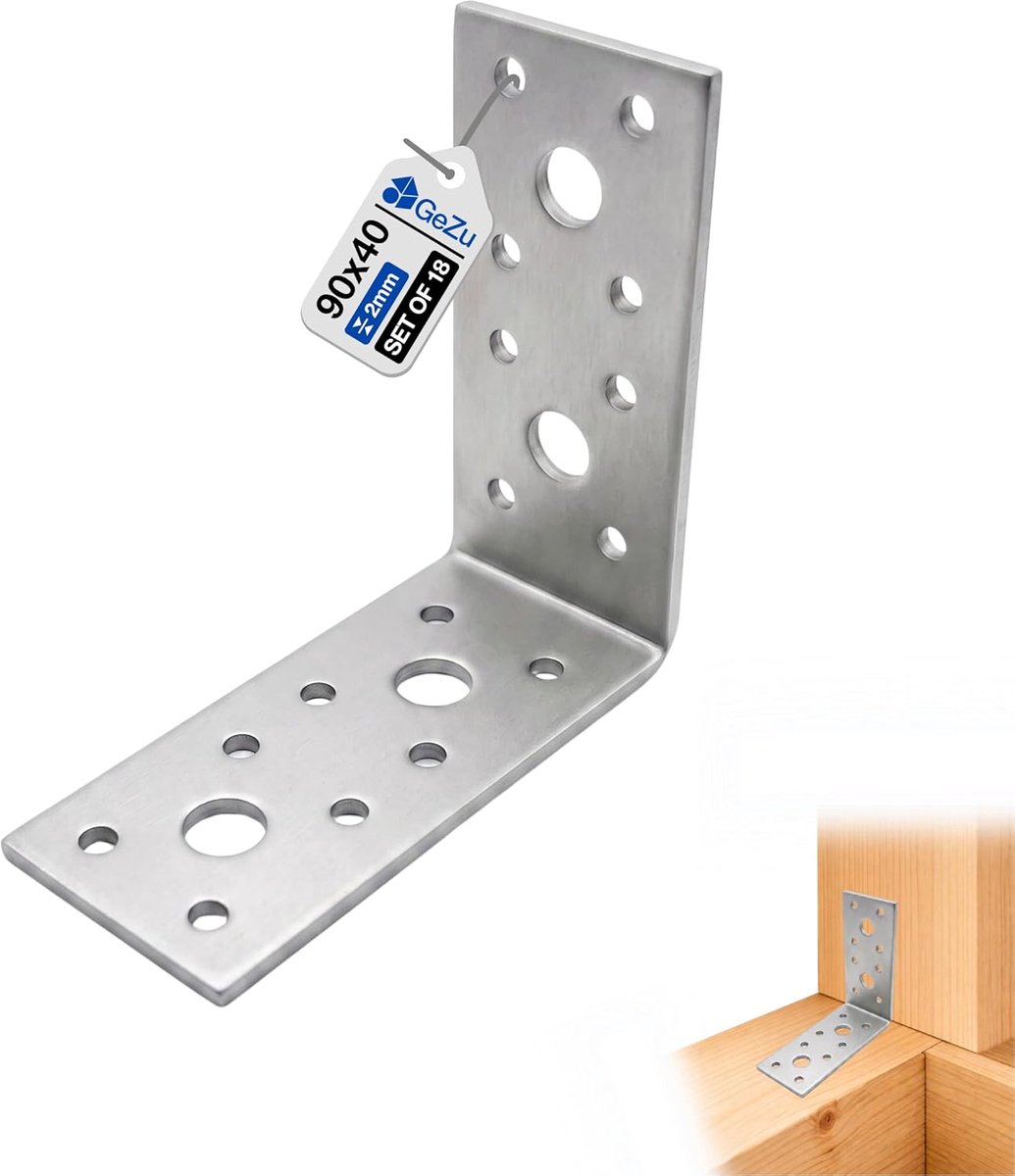 Hoekverbinder Gegalvaniseerd - Houtverbinder Beugels - Houten Constructies Maken - Stevige Stalen Verbinding - Set van 18 - Verzinkt