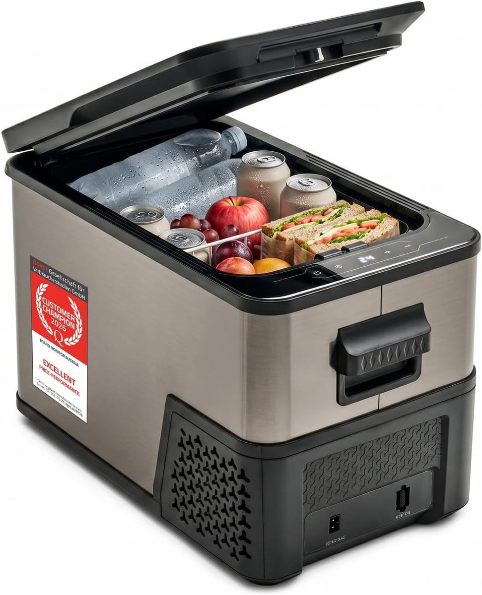 Compressorkoelbox - Dark Steel - Koeling van -20°C tot +20°C - Universale stroomvoorziening - Voor Auto, Camping en Thuis