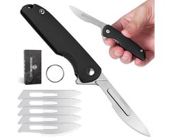 Handmes Scalpel Klein Zakmes met 5 verwisselbare messen en Veilige Liner Lock - Sleutelhanger mes voor vrouwen en mannen (A- Zwart)