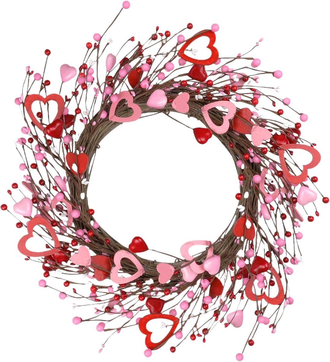 Valentijnskrans Hartvormig - Decoratieve Krans - Voordeur Versieren - Kunstmatige Bloemen - 40 cm - Rood Roze Wit