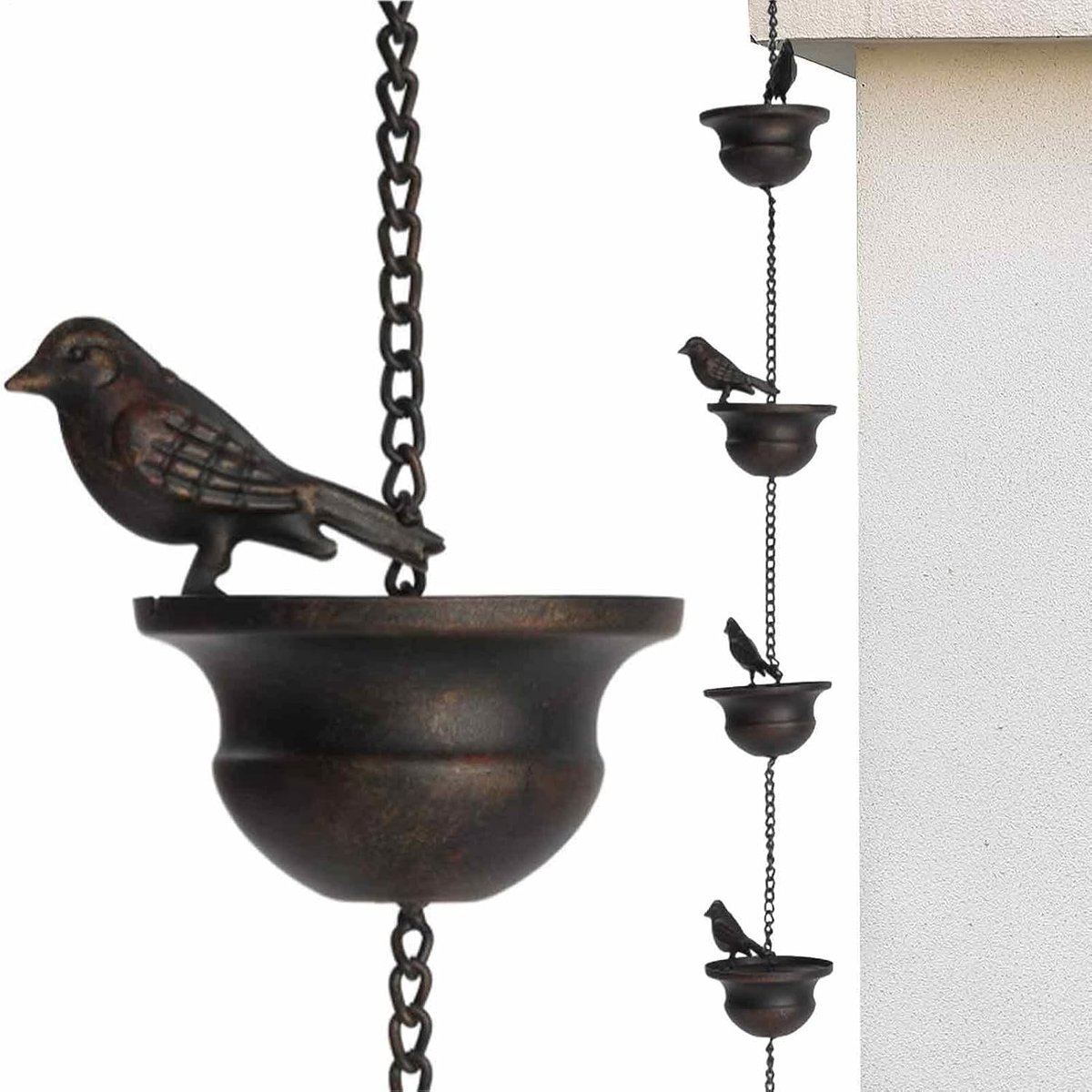 Regenkettingen - Dakgoot decoratie - Waterbeheer buiten - Decoratief design - 2.4 meter - Donker brons