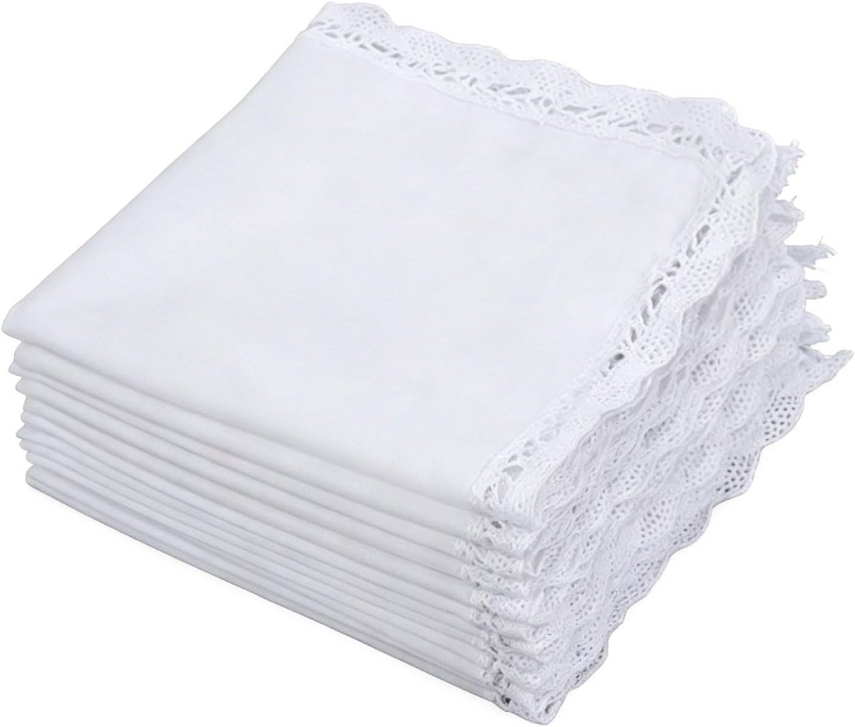 Katoenen zakdoek - Zakdoekjes - Dagelijks gebruik - Delicate kanten rand - 26 x 26 cm - Wit
