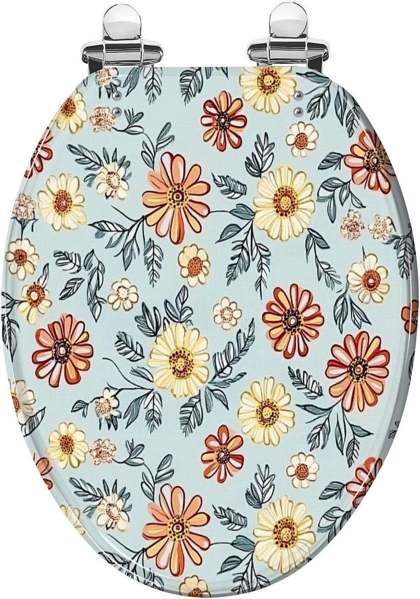 Langwerpige Toiletbril - WC Deksel - Badkamer Vernieuwen - Zacht Sluitend Deksel - 18.5 inch Lang - Etnisch Bloemendessin